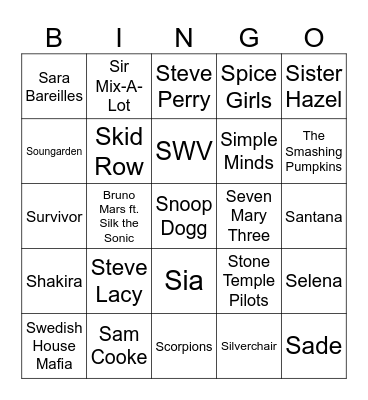 Flamingo Music Bingo:  Game #1 Bingo Card