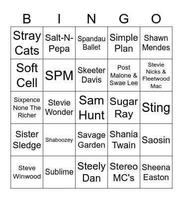 Flamingo Music Bingo:  Game #2 Bingo Card