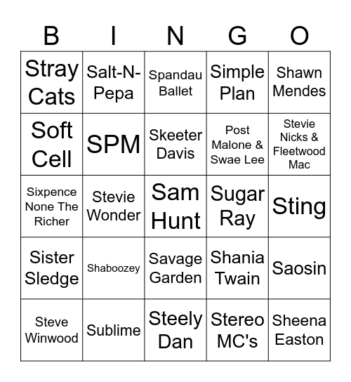 Flamingo Music Bingo:  Game #2 Bingo Card