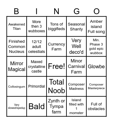 Random Island (my singing monsters) Bingo Card