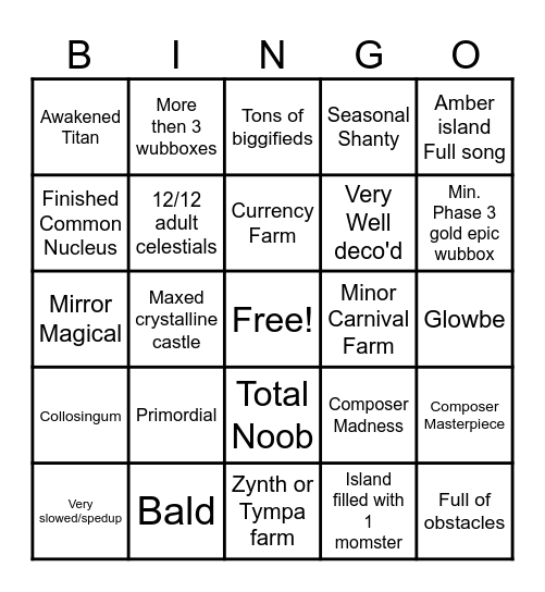 Random Island (my singing monsters) Bingo Card