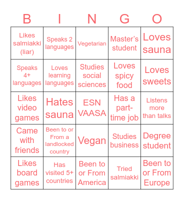 WELCOME TO FINLAND Bingo Card