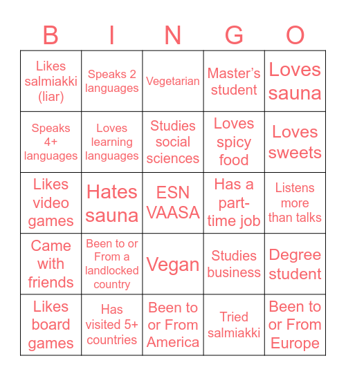WELCOME TO FINLAND Bingo Card