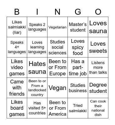 WELCOME TO FINLAND Bingo Card