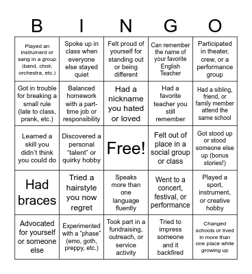 OLD SCHOOL BINGO Card