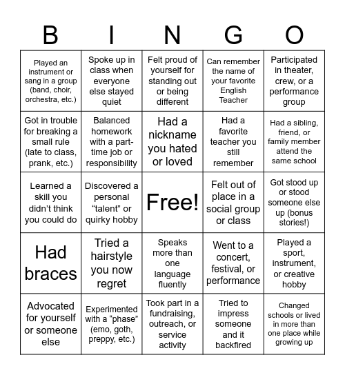 OLD SCHOOL BINGO Card