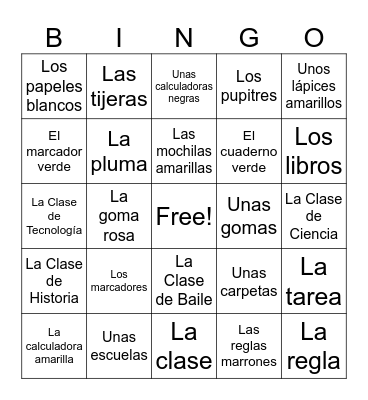 Materiales Escolares Bingo Card