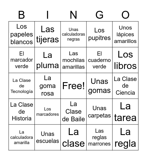 Materiales Escolares Bingo Card