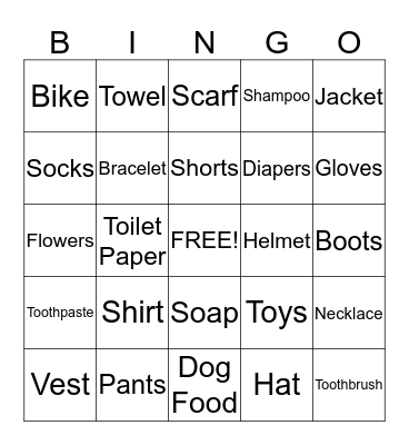 THINGS IN A STORE Bingo Card