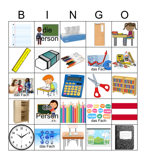 School Bingo Card