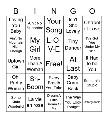 Songs About Love: Oldies Bingo Card