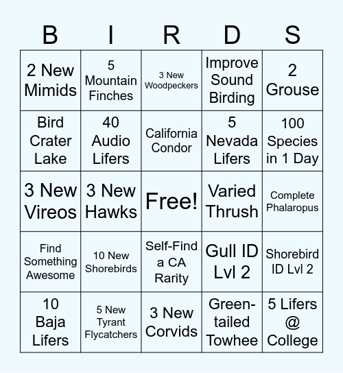 2025 Birding Goals Bingo Card