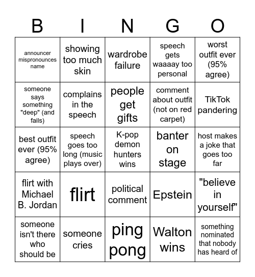 Golden Globes Bingo Card