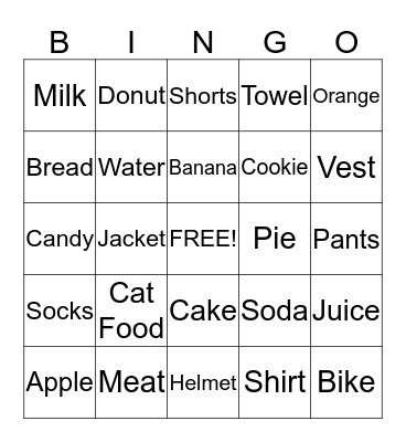 THINGS IN A STORE Bingo Card
