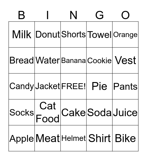 THINGS IN A STORE Bingo Card