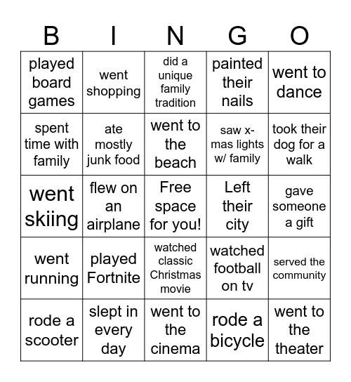 Find someone who-- Christmas Break Bingo Card