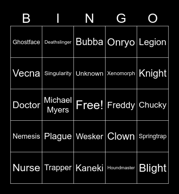 Dead By Daylight Bingo Card