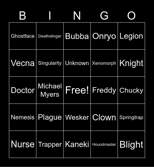 Dead By Daylight Bingo Card