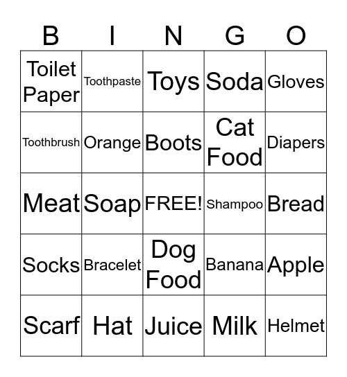 THINGS IN A STORE Bingo Card