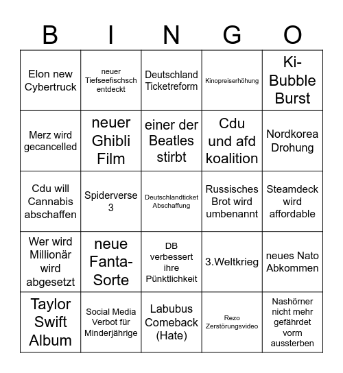 2026 Bingo Card