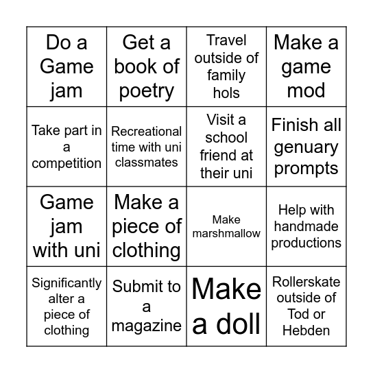 2026 New Year Bingo Card