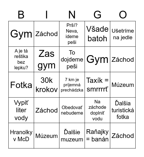Mirec na výlete Bingo Card