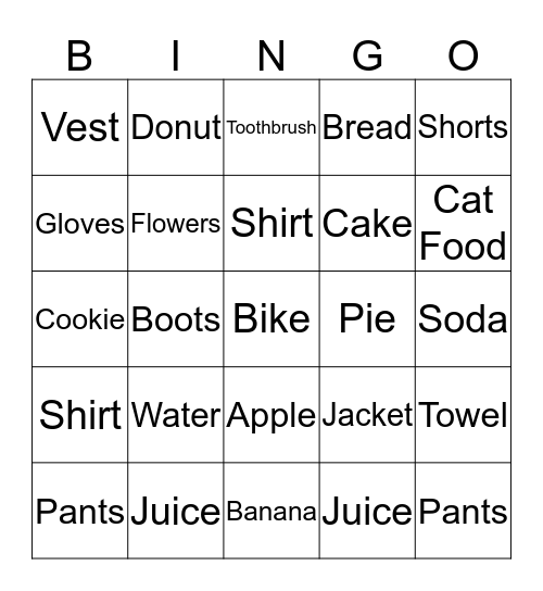 THINGS IN A STORE Bingo Card