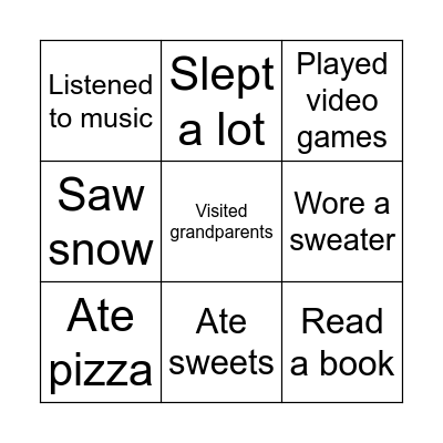 Winter Break Bingo Card