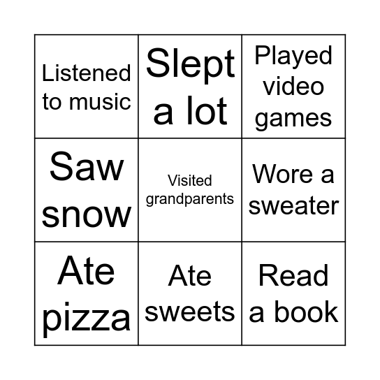 Winter Break Bingo Card