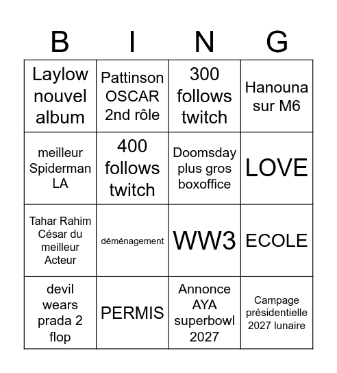 2026 bingo Card