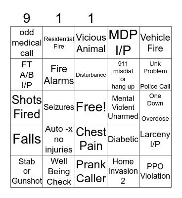 911 dispatch bingo Card