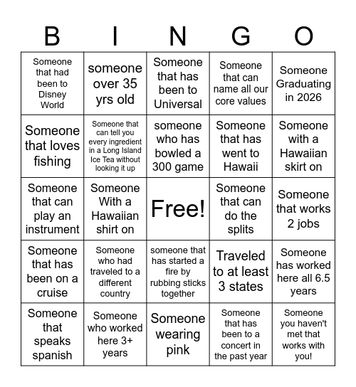 Get to know Team Smyrna Bingo Card
