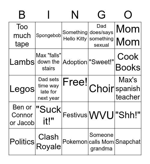 Bosley Christmas Bingo 2016 Bingo Card