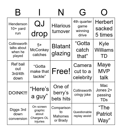 SNF Bingo Card