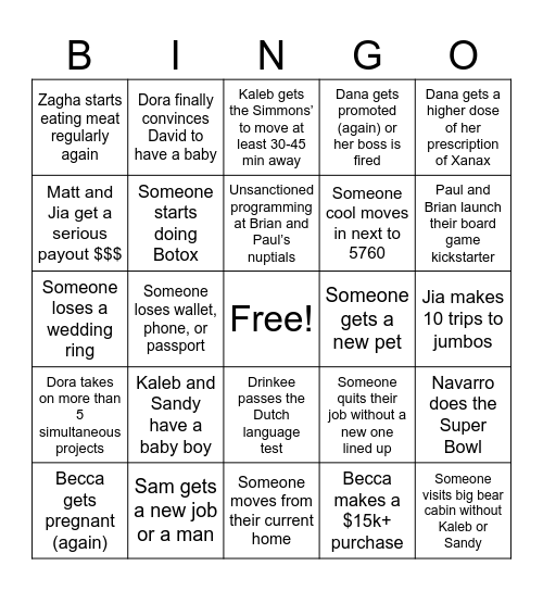 2026 Friend Bingo Card