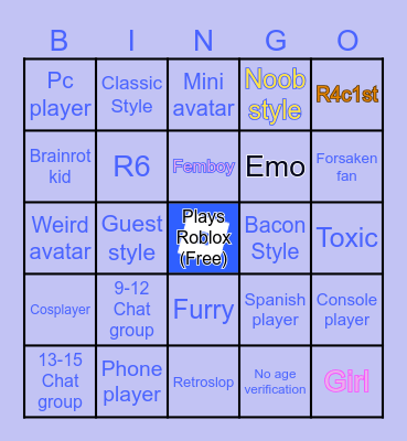 Roblox Bingo Card