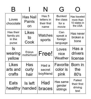 Ladies Night Bingo Card