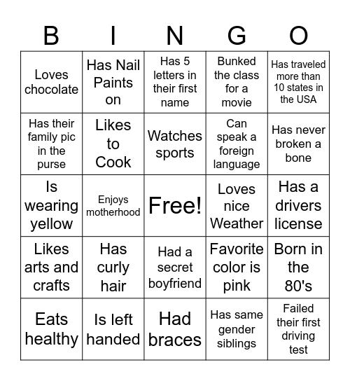 Ladies Night Bingo Card