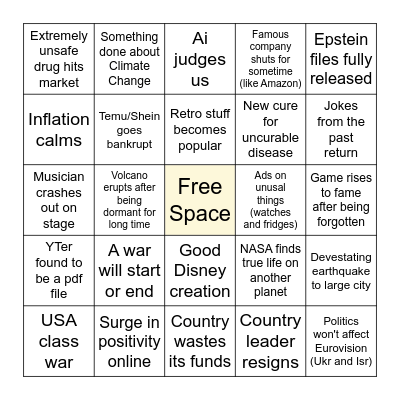 2026 Predictions Bingo Card
