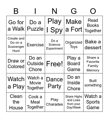 BINGO Game - Family Bingo Card