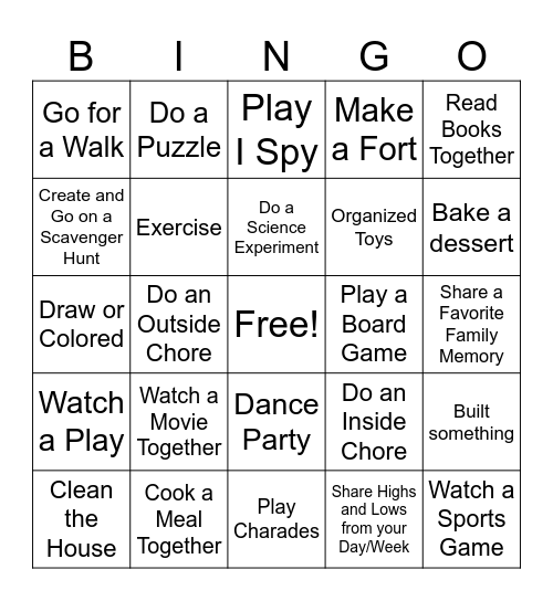 BINGO Game - Family Bingo Card