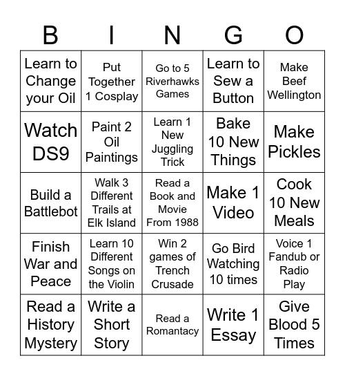 Rory's 2026 Bingo Funtime Bingo Card