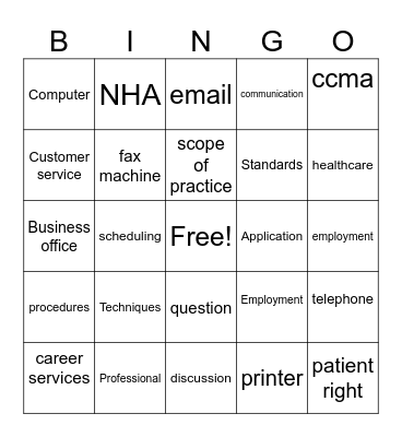 Medical Assistant Bingo Card