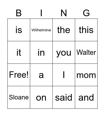 Early Sight Words Bingo Card