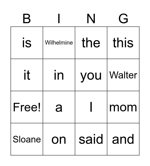 Early Sight Words Bingo Card