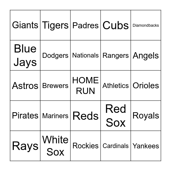 MLB Bingo Card