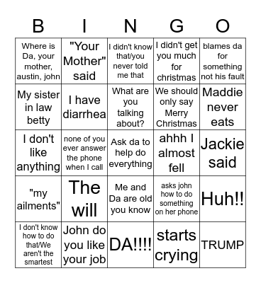 Christmas survival bingo Card