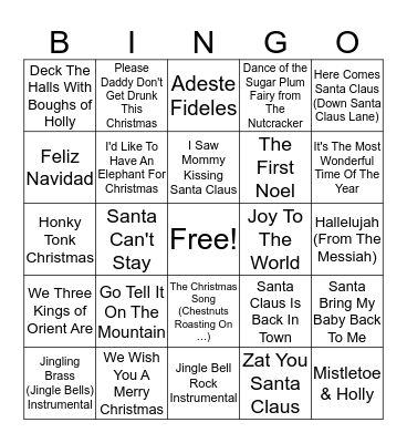 Christmas Songs Bingo Card