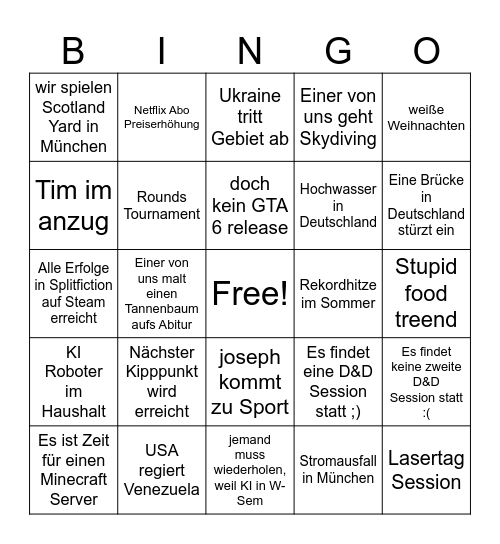 Kristallkugel 2026 Bingo Card