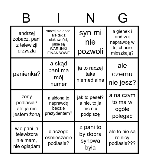 Żony Podlasia dokumentacja BINGO Card